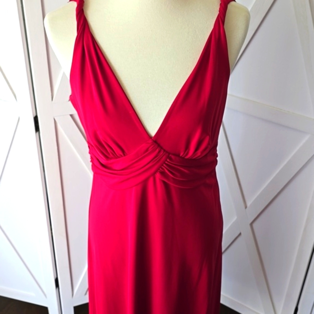 LOFT Vibrant Red Gathered Midi Dress